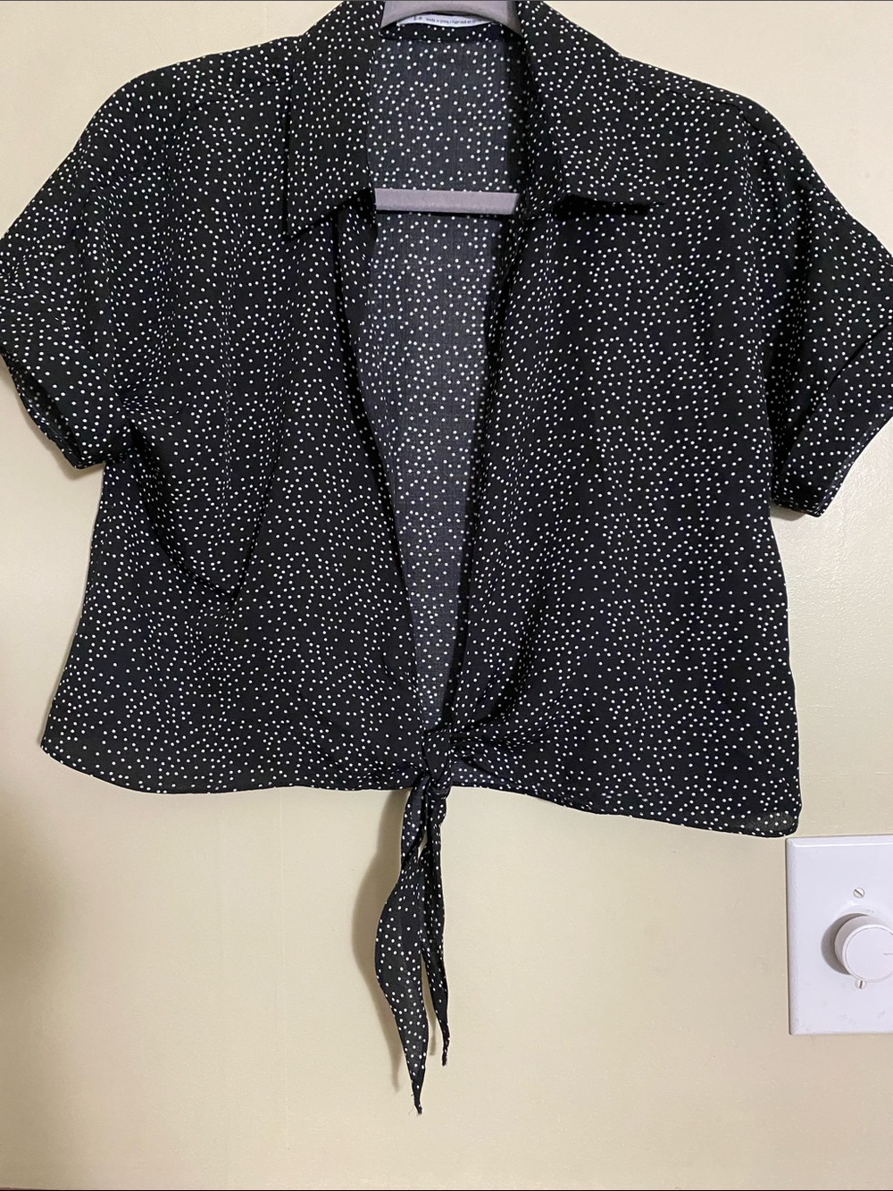 Urban Outfitters Black Polka Dot Tie-Front Crop Blouse